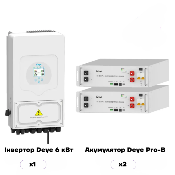 Комплект резервного живлення інвертор Deye SUN-6K-SG03LP1-EU + Акумуляторна батарея SE-G5.1 Pro-B Deye (LiFePO4 51,2V 100Ah 10Wh)